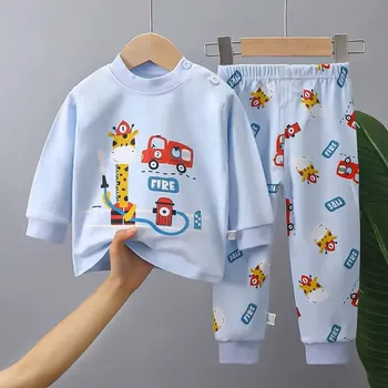 Chlapecké pyžamo Bavlněné pyžamo pro kluky - podzimní/zimní (vel. 6 měs. - 6 let) Barva: styl 1 - modrá, Velikost: 6-12 měs.