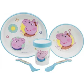 dětská jídelní sada Dětské plastové nádobí Peppa Pig (talíř, miska, sklenice, příbor), 41205