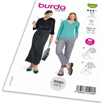 Střih Burda 5886 - Tričko s dlouhým rukávem a překřížením