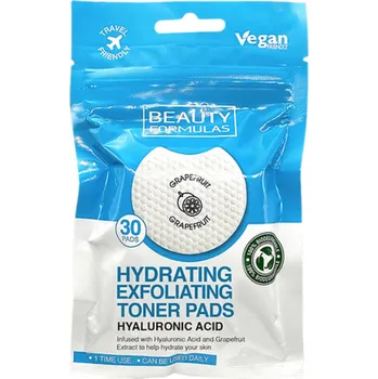 Beauty Formulas Biologicky rozložitelné exfoliační tonerové tampony na obličej s kyselinou hyaluronovou, 30ks