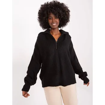 Dámský svetr Černý volný dámský svetr s rozepínacím rolákem (0374) odstíny černé uni velikost