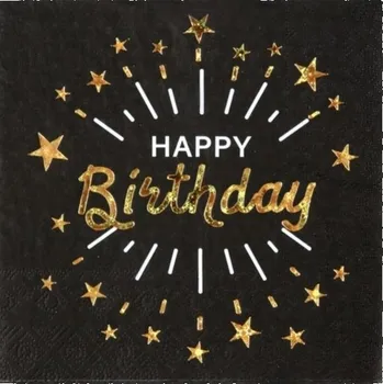 Party dekorace Santex Happy Birthday black - Ubrousky papírové černé 16.5x16.5 cm 10 ks