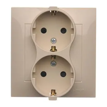 Elektrická zásuvka Simon DGSZ2Z/41 Zásuvka dvojnásobná Schuko s clonkami (kompletní výrobek) 16A 250V, šroubové svorky, krémová