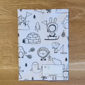 Obal na sešit Látkový obal k vybarvení - polarní kraje - tučňák a eskymák - A4, A5 na učebnici, sešit, slabikář (univerzální) Velikost: A5