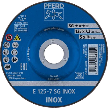 Příslušenství k brusce Pferd 62212623 | Brusný kotouč 125 x 7,2 x 22,23 mm, SG INOX