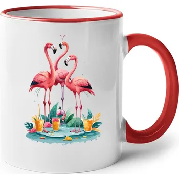 Keramický hrnek Plameňák, Barva Červená, Velikost 330 ml, Canvas Keramický hrnek s barevným uchem Bezvatriko.cz 2694