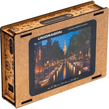 Puzzle Unidragon dřevěné puzzle - Večerní Amsterodam velikost S