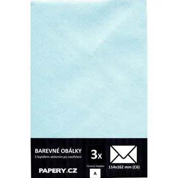 Obálka barevná obálka 114x162 mm METALICKÁ MODRÁ PASTELOVÁ, 3 kusy, 100 gm2, olizová HBLR 104