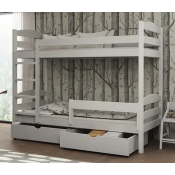 Dětská postel Dětská patrová postel z masivu borovice KAJETÁN se šuplíky - 200x90 cm - BÍLÁ