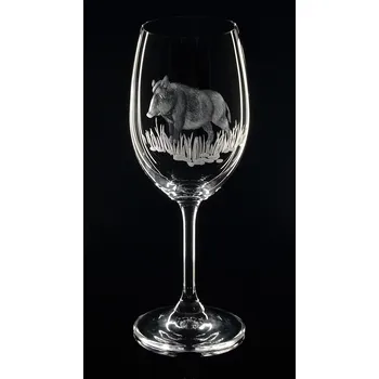 Sklenice sklenice na víno 350ml 1ks s divočákem - ručně ryté (broušené) dárková krabička
