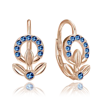 Módní doplněk MINET Rose gold stříbrné náušnice kytičky s modrými zirkony JMAS0248RE00