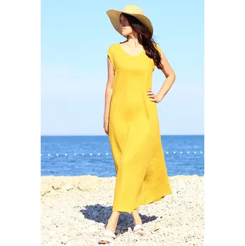 Dámské oblečení Lotika Dlouhé áčkové české šaty Lotika ze 100% lnu Premium quality 941394