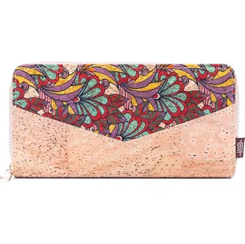 Kabelka Velká dámská korková peněženka - Červené vějíře