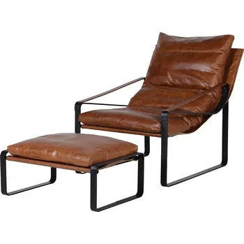 Křeslo Luxusní kožené křeslo s podnožkou Relaxer hnědé