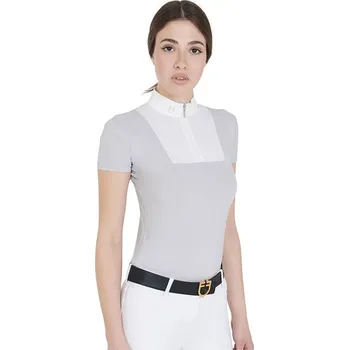 Jezdecké oblečení Dámské závodní tričko EQUESTRO Mariam, šedé/bílé, M