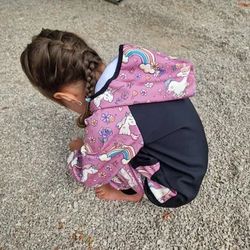 Dívčí bunda Yháček Softshellová bunda Yháček, podzim, Jednorožci na starorůžové Velikost: 98