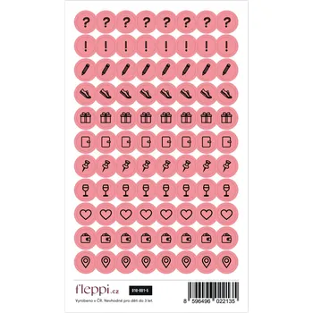 samolepka Fleppi Color coding kolekce | pastelově červená – ikonky