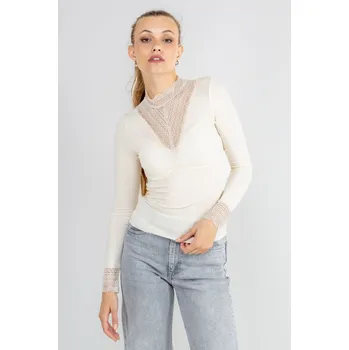 Dámské tričko Only dámské triko s krajkovou vsadkou Tilde dlouhý rukáv smetanové Velikost: XS