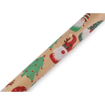 Dárková krabička Balicí vánoční papír kraft - 70cm x 2m - skřítek