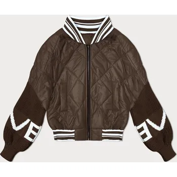 Hnědá dámská bunda typu "bomber" se svetrovými rukávy (2439) odstíny hnědé XL (42)