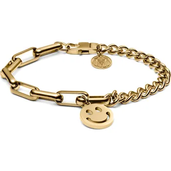Náramek Clarke Amager článkový náramek s přívěskem smajlíka zlaté barvy - Lucleon