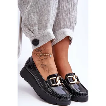 Dámské mokasíny Zazoo 10141 Kožené Mokasíny na Platformě s Ozdobou Barva: Černá, Velikost: 37