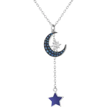 Náhrdelník Stříbrný náhrdelník se zirkony a smaltem - měsíc, hvězdy - AP538-7407