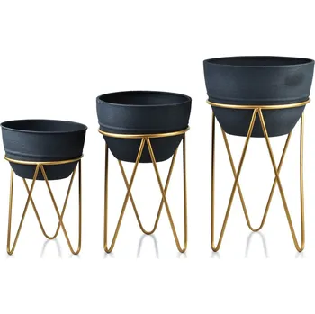 Stojan na květiny Sada 3 květináčů SWEN MOUSE šedo-zlatá