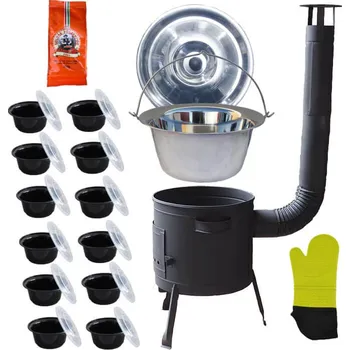 Kempingové nádobí Nerezový kotlík 22 L (0,8 mm) + plastové boxy (misky) s víkem 12 ks + pepř na guláš 100 g + nízká žáruvzdorná kotlina (1,5 mm) 42 PLUS 600 + silikonová rukavice do 220 C°