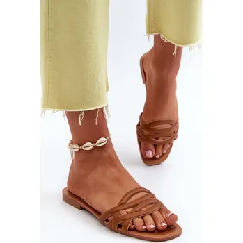 Dámské pantofle Dámské sandály z ekokože na ploché podrážce Moldela Barva: Béžová, Velikost: 39