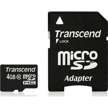 Počítač TRANSCEND MicroSDHC karta 4GB Class 10 + adaptér