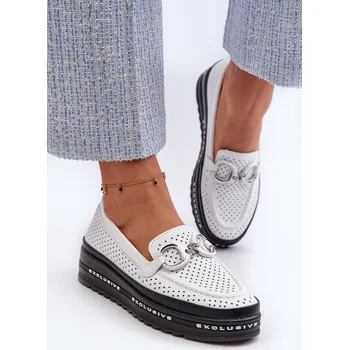 Dámské mokasíny Dámské kožené mokasíny na platformě s ozdobou S.Barski LR750 Barva: Bílá, Velikost: 36