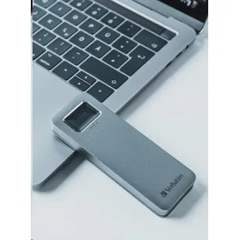 Interní pevný disk VERBATIM externí SSD 512GB, Executive Fingerprint Secure SSD, USB 3.2 Gen 1/USB-C, (W:356 MB/s, R:344 MB/s), šedá