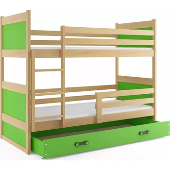 BMS GROUP Dětská patrová postel Rico - 2 osoby, 80x160 s úložným prostorem bez matrace – Borovice, Zelená, Zelená
