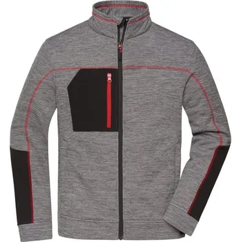 Pánská mikina James & Nicholson (Daiber) Pánská mikina z pleteného fleecu JN1818 - Tmavě šedý melír / černá / červená | XS
