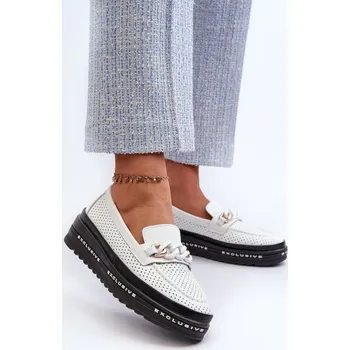 Dámské mokasíny Dámské kožené mokasíny na platformě s řetízkem S.Barski LR618 Barva: Bílá, Velikost: 39