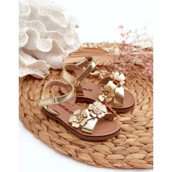 Dívčí sandály Dětské sandálky ozdobené květy s uzavíráním na suchý zip, Fagossa Barva: Zlatá, Velikost: 19