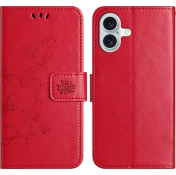 Pouzdro na mobilní telefon Flower knížkové pouzdro na iPhone 16 Plus - červené