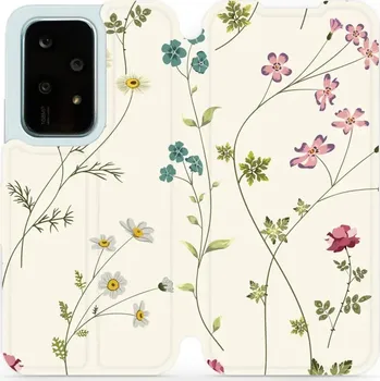 Pouzdro na mobilní telefon Flipové pouzdro Mobiwear - Honor 200 Lite - MD03S Tenké rostlinky s květy (Knížkové flip pouzdro, obal, kryt na mobil Honor 200 Lite - MD03S Tenké rostlinky s květy, materiál Umělá kůže + TPU - ochrana 360°, stojánek, silikonová vanička, magnetické zavírá