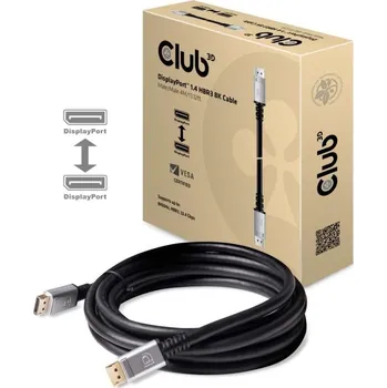 Kabel do PC Club3D Kabel certifikovaný DisplayPort 1.4, HBR3, 8K60Hz (M/M), stříbrné koncovky, 4m, 24 AWG