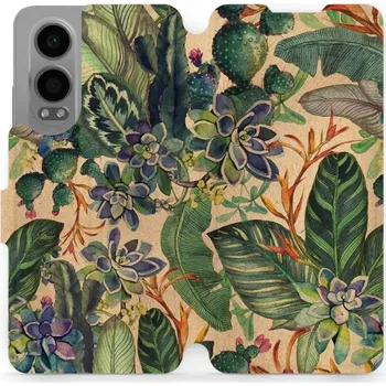 Pouzdro na mobilní telefon Flipové pouzdro Mobiwear - OnePlus Nord CE 4 Lite 5G - VP05S Sukulenty (Knížkové flip pouzdro, obal, kryt na mobil OnePlus Nord CE 4 Lite 5G - VP05S Sukulenty, materiál Umělá kůže + TPU - ochrana 360°, stojánek, silikonová vanička, magnetické zavírání)