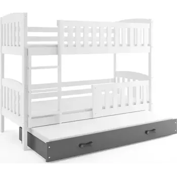 Postel BMS GROUP Dětská patrová postel Kubus - 3 osoby, 80x190 s výsuvnou přistýlkou bez matrace – Bilá, Grafit