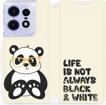 Pouzdro na mobilní telefon Flipové pouzdro Mobiwear - Motorola Edge 50 Pro - M041S Panda - life is not (Knížkové flip pouzdro, obal, kryt na mobil Motorola Edge 50 Pro - M041S Panda - life is not, materiál Umělá kůže + TPU - ochrana 360°, stojánek, silikonová vanička, magnetické)