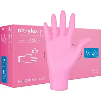 Vyšetřovací rukavice Jednorázové nitrilové zdravotnické rukavice Mercator NITRYLEX růžové 100 ks Velikost: S