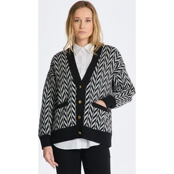 Dámský svetr SVETR GANT MULTICOLOR HERRINGBONE CARDIGAN EBONY BLACK