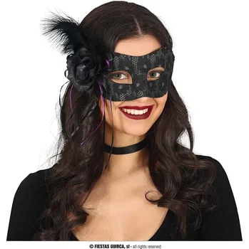 Karnevalová maska Guirca Fiestas Španělsko Černá maska s peřím