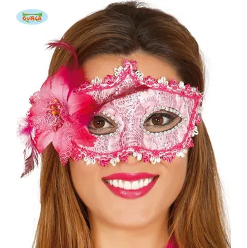 Karnevalová maska Guirca Fiestas Španělsko Dekorační maska s květinou růžová D