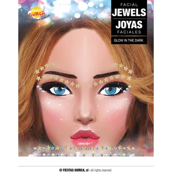 Karnevalový doplněk Guirca Nálepka na obličej, řasy a obočí, stříbrné hvězdy