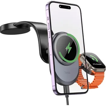 HOCO HW28 MagSafe držák 2v1 / s přísavkou / bezdrátovým dobíjením / telefon + hodinky