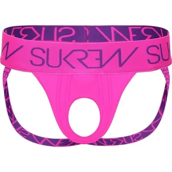 Pánské erotické prádlo Jocksy Sukrew U-Style Jockstrap Shocking Pink L, pánské růžové jocksy s otvorem